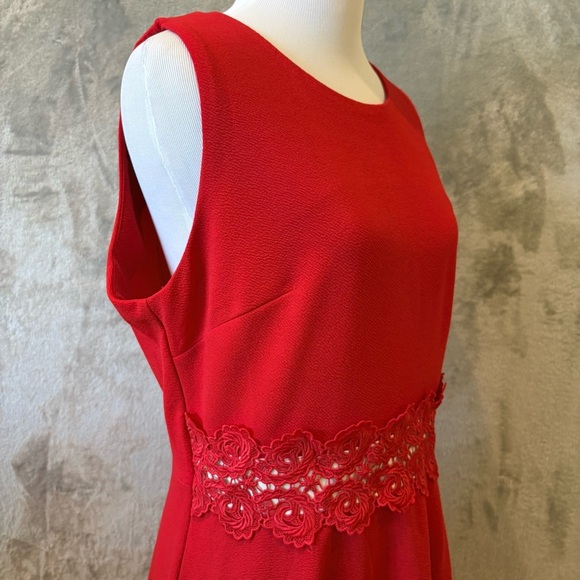 Elegant Cherry Red Office Siren Lacy Sleeveless Dress Sz 12 - Picture 4 of 10